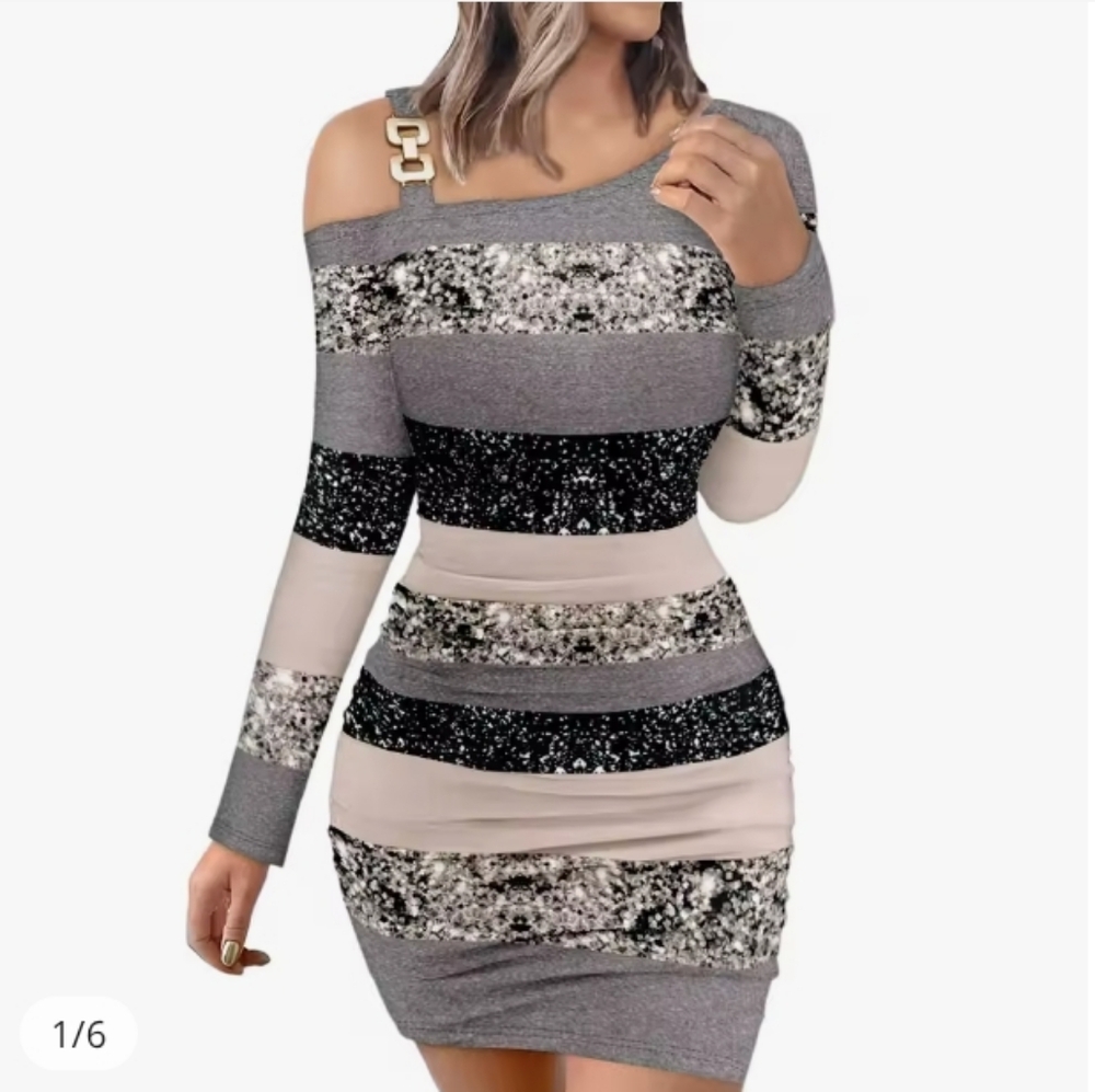 Bodycon Graphic Colour Blocked Dress Off Shoulder Buckle Size XXL